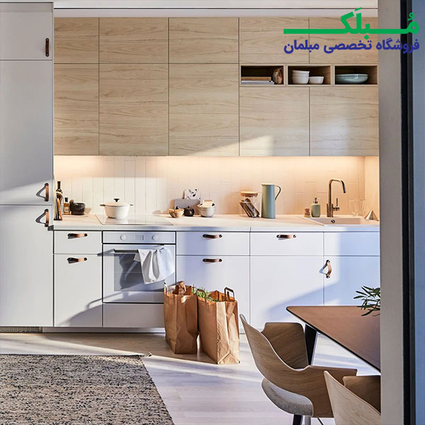 کابینت آشپزخانه طرح سفید و طرح چوب ایکیا