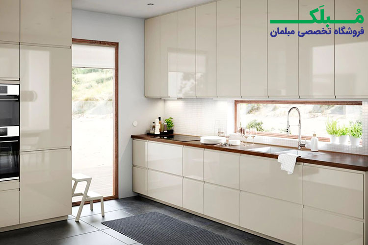کابینت آشپزخانه هایگلاس کرم ایکیا با سبکی هوشمند